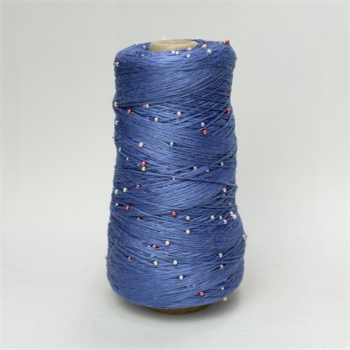 Бусины на мерсеризованном хлопке | Синий с разноцветными бусинами, 320 гр. B13