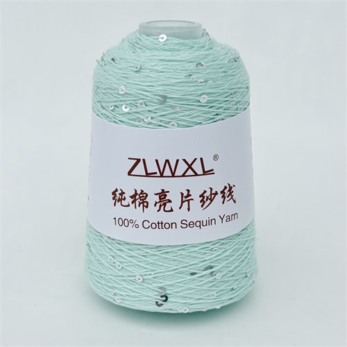 Микропайетки 3 мм на хлопке | Мятный с серебристыми пайетками, 100 гр. P30