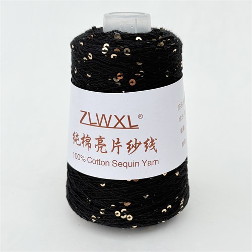 Микропайетки 3 мм на хлопке | Чёрный с золотыми пайетками , 100 гр. P56