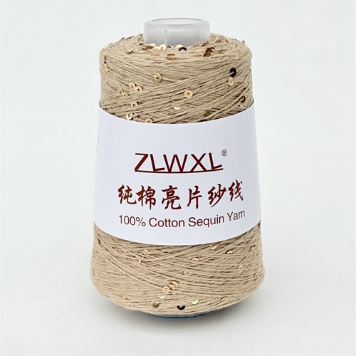 Микропайетки 3 мм на хлопке | Песочный с золотыми пайетками, 100 гр. P19