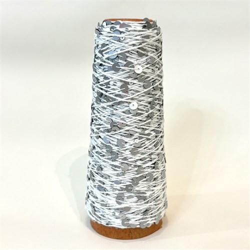 Пайетки на хлопке | Белый с матовыми серебристыми пайетками, 50 гр. PQ03