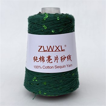 Микропайетки 3 мм на хлопке | Зелёный с зелёными пайетками, 100 гр. P91