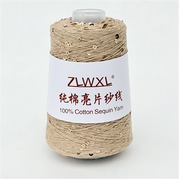 Микропайетки 3 мм на хлопке | Песочный с золотыми пайетками, 100 гр. P19