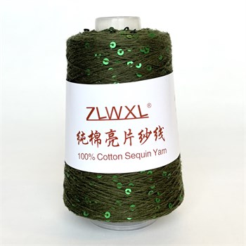 Микропайетки 3 мм на хлопке | Оливковый с зелёными пайетками, 100 гр. P10