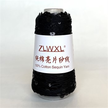 Королевские пайетки на хлопке | Чёрный с чёрными пайетками, 50 гр. Z06