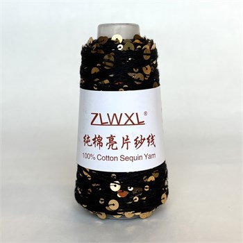 Королевские пайетки на хлопке | Чёрный с золотыми пайетками, 50 гр. Z07